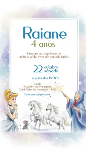 Convite de Aniversário Cinderela para Editar Online