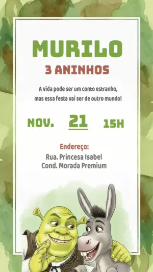 Convite de Aniversário Shrek Divertido para Editar e Enviar