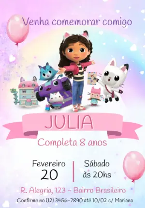 Convite de Aniversário A Casa Mágica da Gabby para Editar