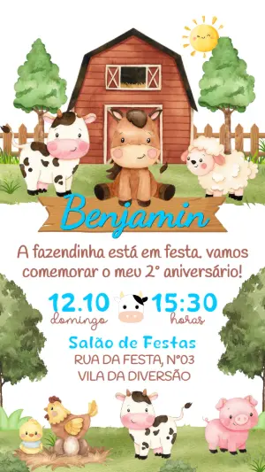 Convite de Aniversário Fazendinha Aquarela para Editar