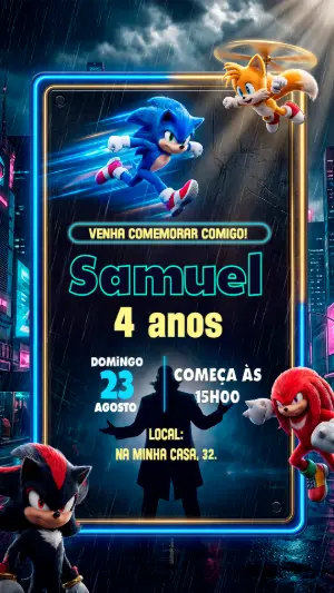 Convite de Aniversário Sonic: Modelo Digital para Editar