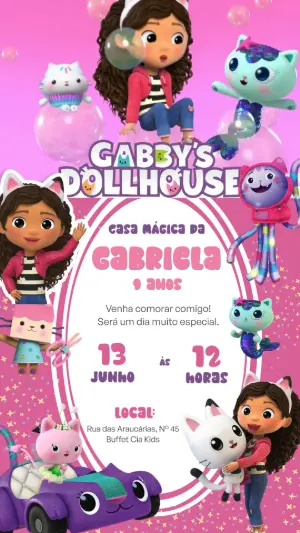 Convite Animado Aniversário Casa Mágica da Gabby para Editar