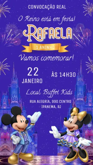 Convite Digital Mickey e Minnie Realeza para Editar