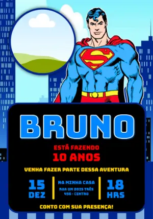 Convite Editável de Aniversário Infantil Tema Superman Clássico