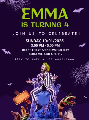 Editable Beetlejuice Themed Birthday Invitation Template