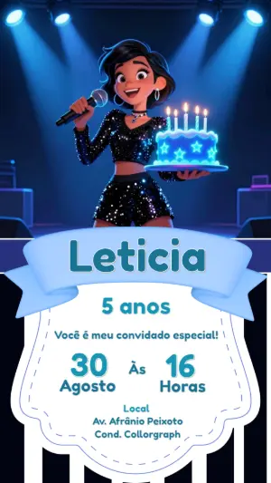 Convite de Aniversário Cantora Pop Star Editável