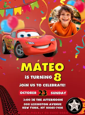 Lightning McQueen Birthday Party Invitation Editable Template
