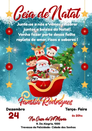 Convite Ceia de Natal Papai Noel e Amigos para Editar