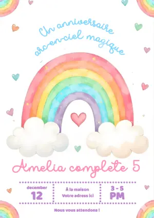 Invitation Anniversaire Arc-en-ciel Magique Modèle à Modifier