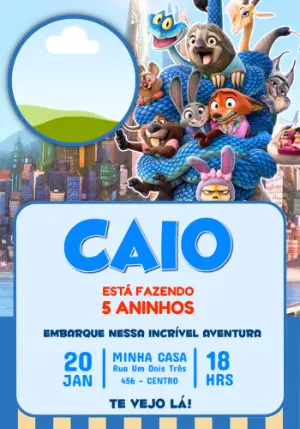Convite de Aniversário Zootopia Colorido para Editar Online