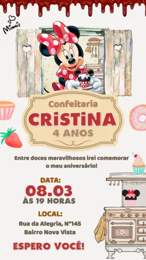 Convite de Aniversário Minnie Confeiteira para editar online