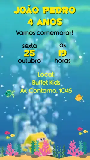 Convite Animado Aniversário Bob Esponja para Editar Online
