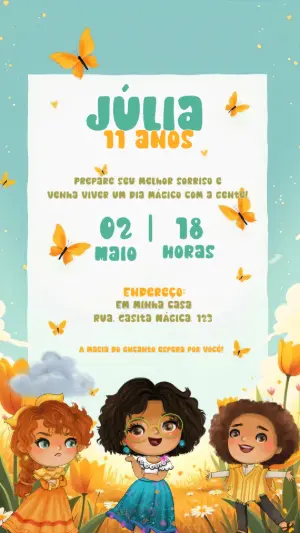 Convite Aniversário Encanto com Personagens para Editar Online