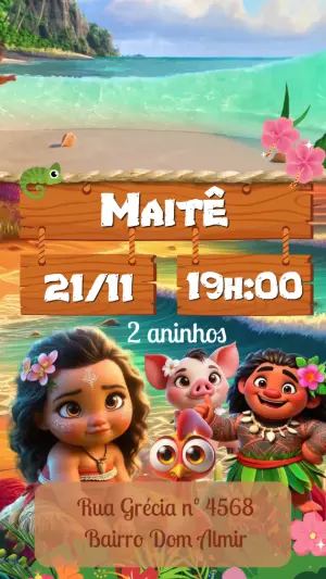 Convite Animado de Aniversário Moana Baby para Editar