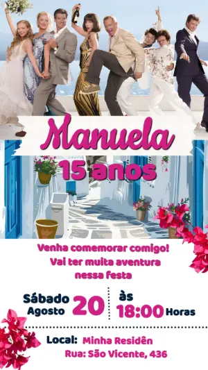 Convite de Aniversário Mamma Mia Editável para Festa Temática