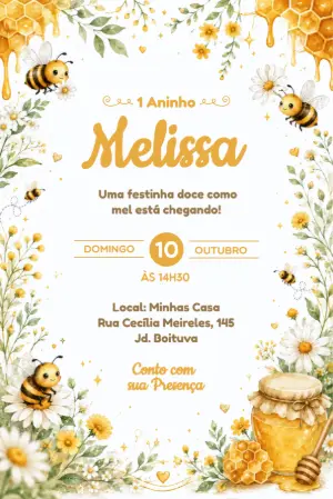 Convite de Aniversário Abelhinha Aquarela para Editar