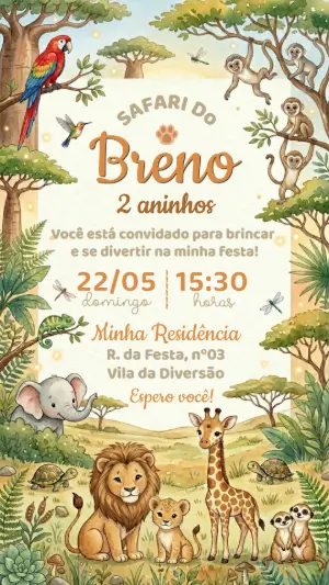 Safari Birthday Invitation – Static – Convide aê!