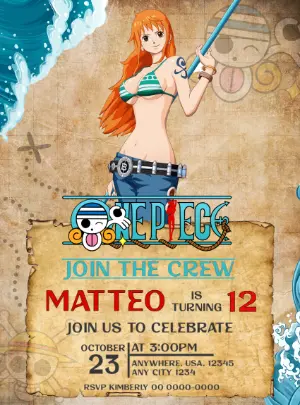 One Piece Nami Birthday Invitation - Editable Digital Template