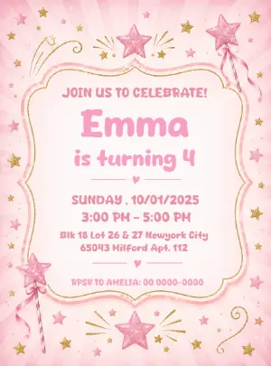 Glitter Star Fairy Birthday Editable Invitation