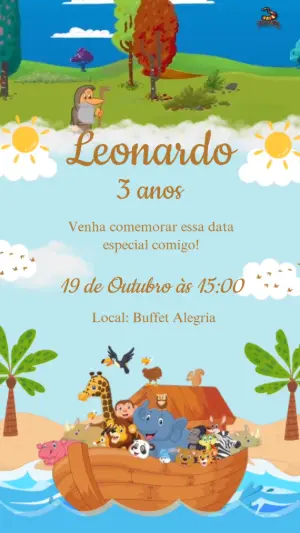 Convite Animado Aniversário Arca de Noé para Editar Online