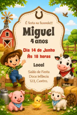 Convite de Aniversário Fazendinha Menino para Editar