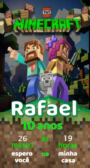 Convite de Aniversário Minecraft Estilo Game para Editar