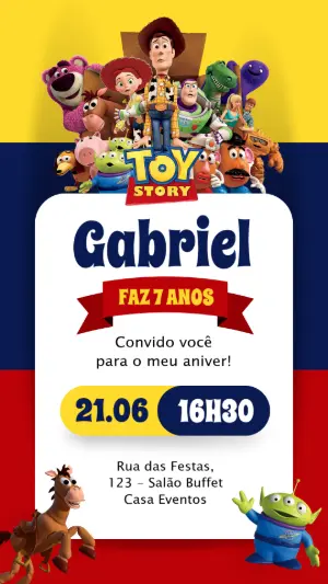 Convite de Aniversário Toy Story Colorido para Editar