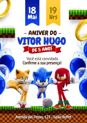 Convite de Aniversário Sonic Filme Moderno para Editar