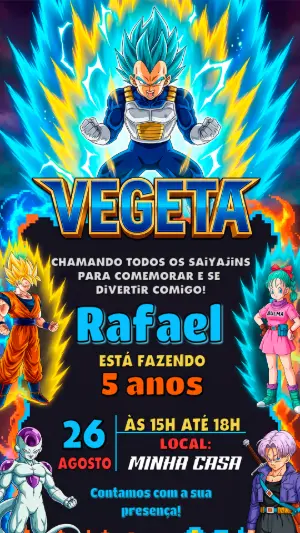 Convite de Aniversário Dragon Ball Super Vegeta para Editar