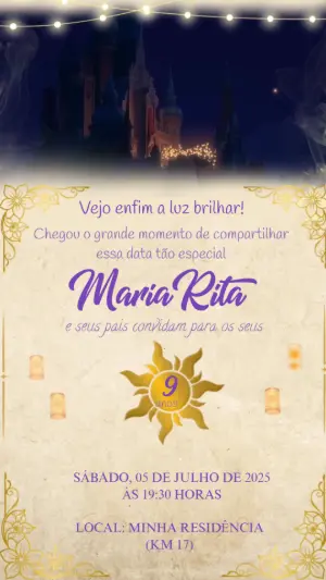 Convite Animado Aniversário Rapunzel para Editar Online