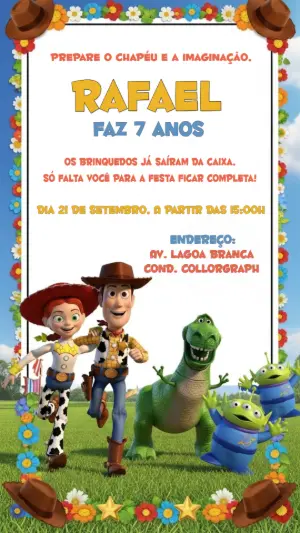 Convite de Aniversário Toy Story com Personagens para Editar