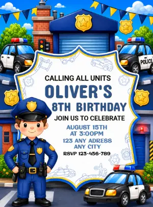 Editable Police Birthday Invitation Template for Kids