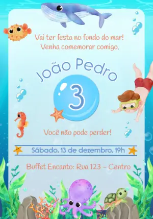 Convite de Aniversário Fundo do Mar Infantil para Editar