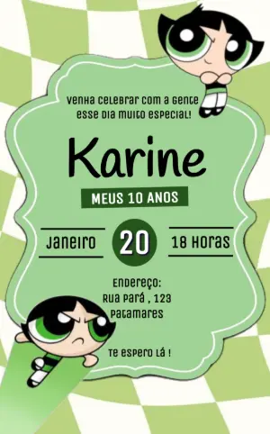 Convite de Aniversário Docinho Meninas Superpoderosas Editável
