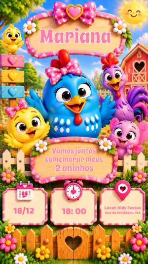 Convite de Aniversário Galinha Pintadinha Rosa Editável