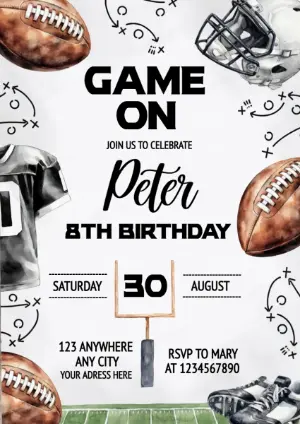American Football Birthday Invitation Editable Template