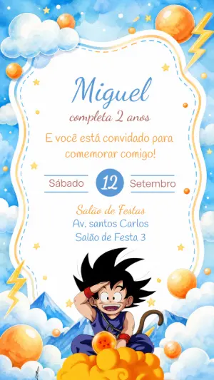 Convite de Aniversário Dragon Ball Z Goku para Editar