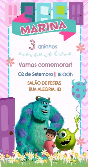 Convite de Aniversário Monstros S.A. para Editar Online