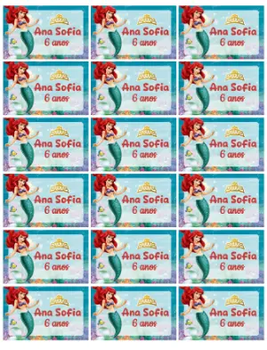 Adesivo Editável Aniversário Pequena Sereia Ariel