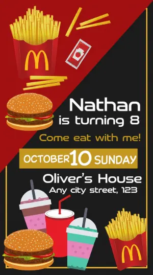 Editable Mcdonalds Fast Food Theme Birthday Invitation Template