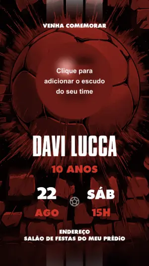 Convite Aniversário Futebol com Escudo do Time para Editar