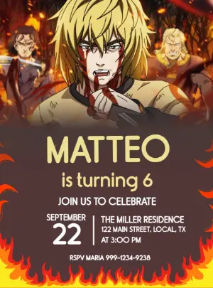 Editable Vinland Saga Birthday Invitation Template