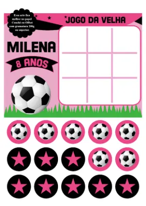 Lembrancinha Jogo da Velha Futebol Rosa para Editar Online