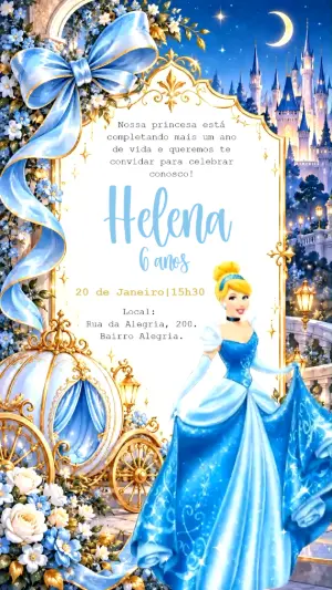 Convite Animado Aniversário Princesa Cinderela para Editar