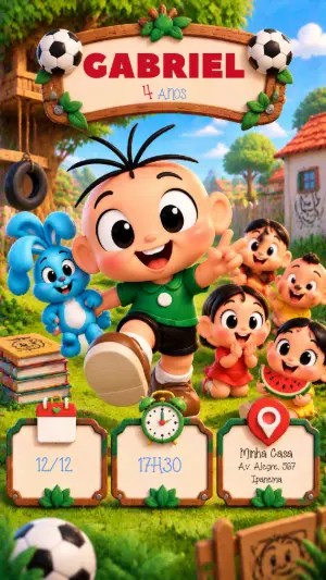 Convite de Aniversário Cascão Turma da Mônica para Editar