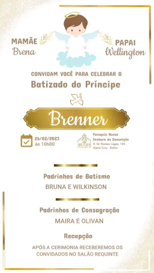 Convite de Batizado Anjinho Dourado Modelo Editável para Menino