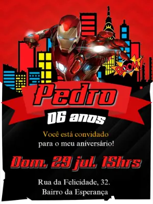 Convite de Aniversário Homem de Ferro para Editar Online