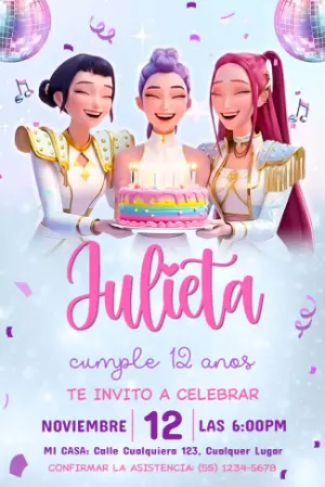 Invitación de Cumpleaños Las Guerreras K-Pop Editable