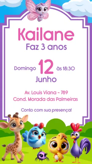 Convite de Aniversário Galinha Pintadinha para Editar Online
