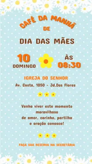 Convite Café da Manhã Dia das Mães Floral Fofo para Editar